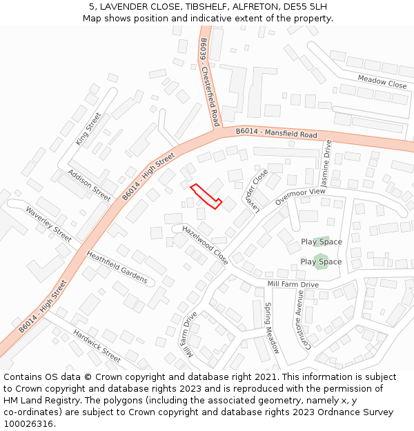 5, LAVENDER CLOSE, TIBSHELF, ALFRETON, DE55 5LH: Location map and indicative extent of plot