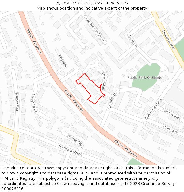 5, LAVERY CLOSE, OSSETT, WF5 8ES: Location map and indicative extent of plot