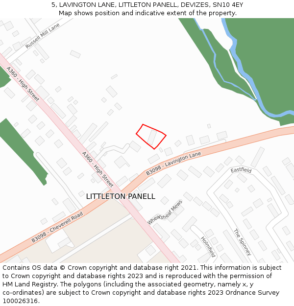 5, LAVINGTON LANE, LITTLETON PANELL, DEVIZES, SN10 4EY: Location map and indicative extent of plot