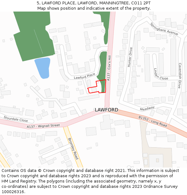 5, LAWFORD PLACE, LAWFORD, MANNINGTREE, CO11 2PT: Location map and indicative extent of plot