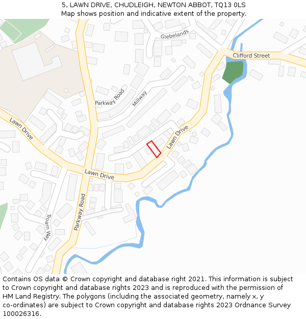 5, LAWN DRIVE, CHUDLEIGH, NEWTON ABBOT, TQ13 0LS: Location map and indicative extent of plot