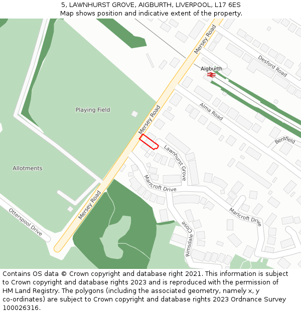 5, LAWNHURST GROVE, AIGBURTH, LIVERPOOL, L17 6ES: Location map and indicative extent of plot