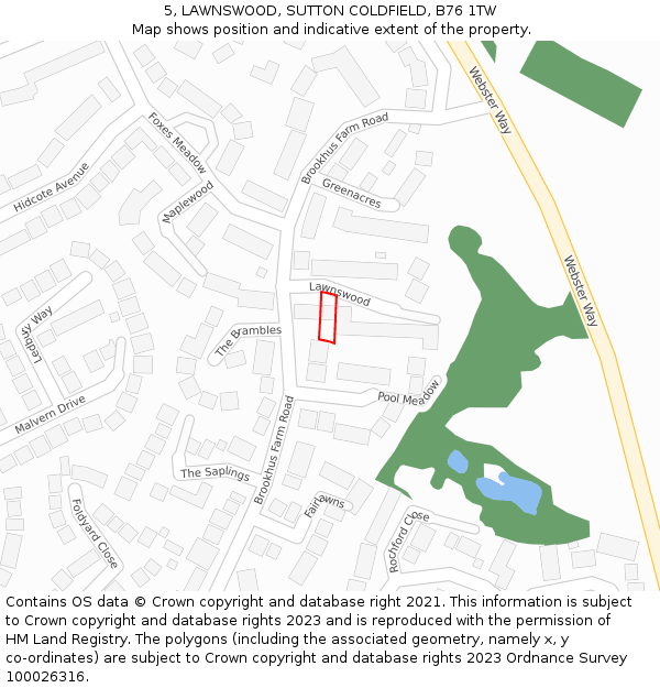 5, LAWNSWOOD, SUTTON COLDFIELD, B76 1TW: Location map and indicative extent of plot