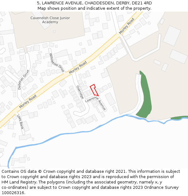 5, LAWRENCE AVENUE, CHADDESDEN, DERBY, DE21 4RD: Location map and indicative extent of plot