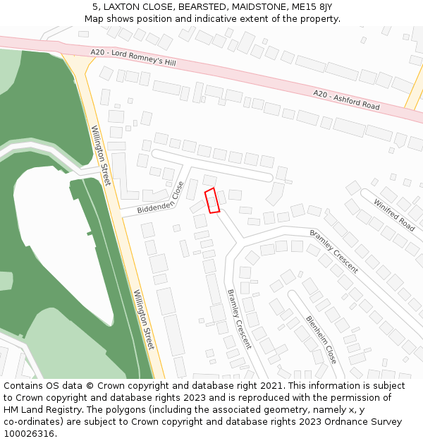 5, LAXTON CLOSE, BEARSTED, MAIDSTONE, ME15 8JY: Location map and indicative extent of plot