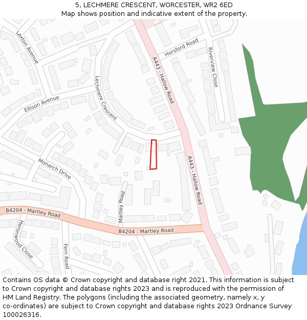 5, LECHMERE CRESCENT, WORCESTER, WR2 6ED: Location map and indicative extent of plot