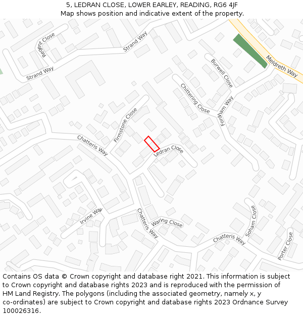 5, LEDRAN CLOSE, LOWER EARLEY, READING, RG6 4JF: Location map and indicative extent of plot