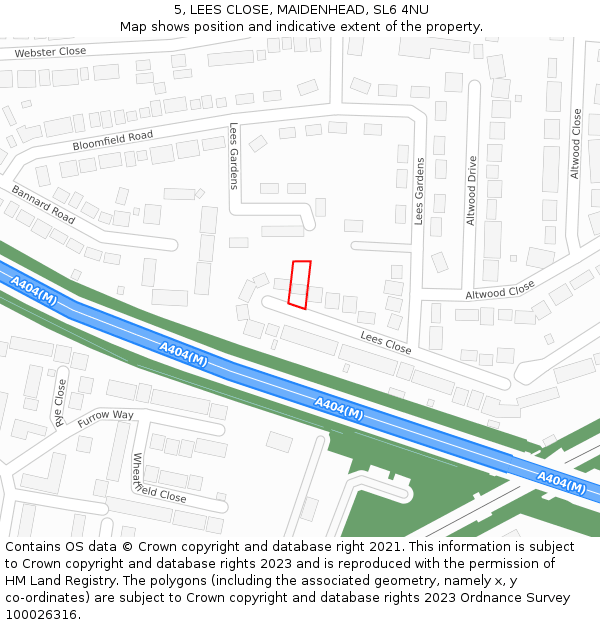 5, LEES CLOSE, MAIDENHEAD, SL6 4NU: Location map and indicative extent of plot