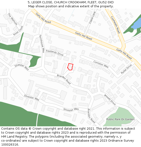 5, LEGER CLOSE, CHURCH CROOKHAM, FLEET, GU52 0XD: Location map and indicative extent of plot