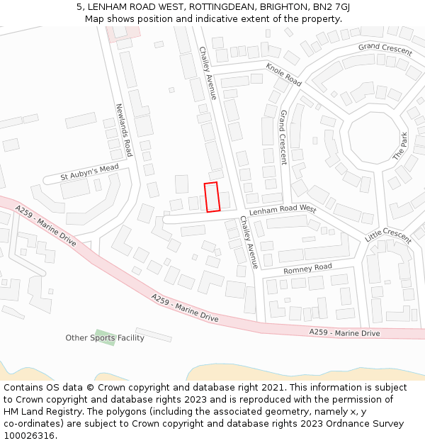 5, LENHAM ROAD WEST, ROTTINGDEAN, BRIGHTON, BN2 7GJ: Location map and indicative extent of plot