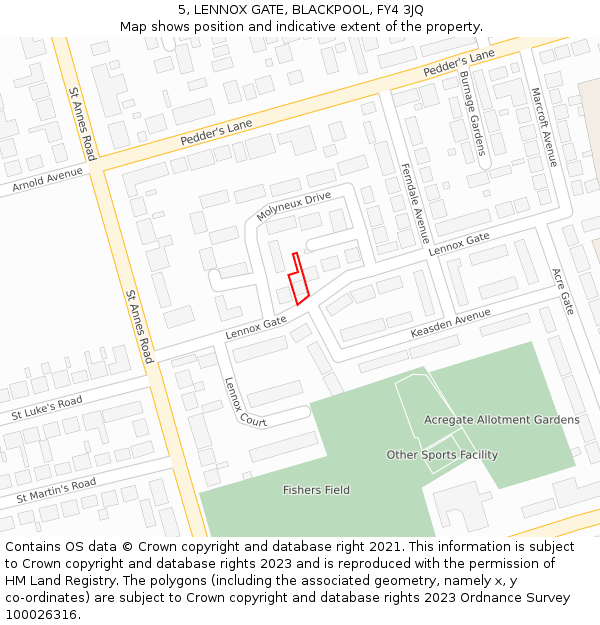 5, LENNOX GATE, BLACKPOOL, FY4 3JQ: Location map and indicative extent of plot