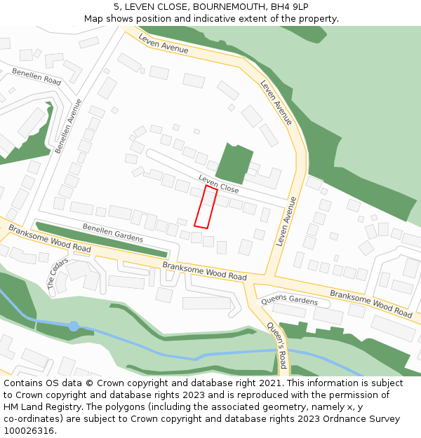 5, LEVEN CLOSE, BOURNEMOUTH, BH4 9LP: Location map and indicative extent of plot