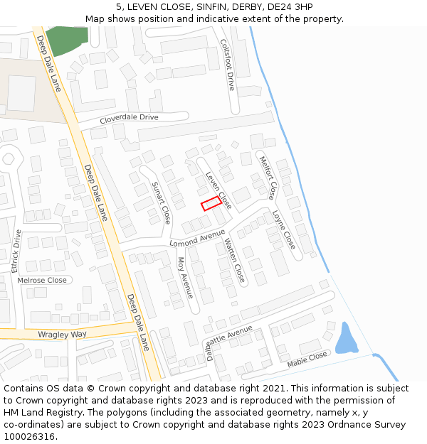 5, LEVEN CLOSE, SINFIN, DERBY, DE24 3HP: Location map and indicative extent of plot