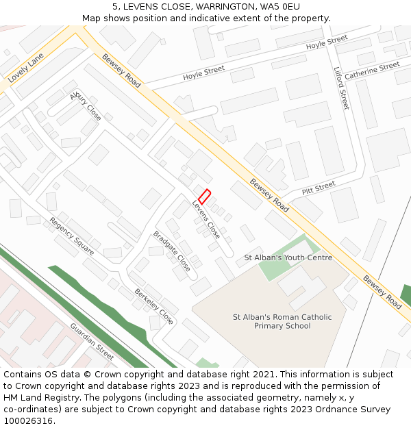 5, LEVENS CLOSE, WARRINGTON, WA5 0EU: Location map and indicative extent of plot