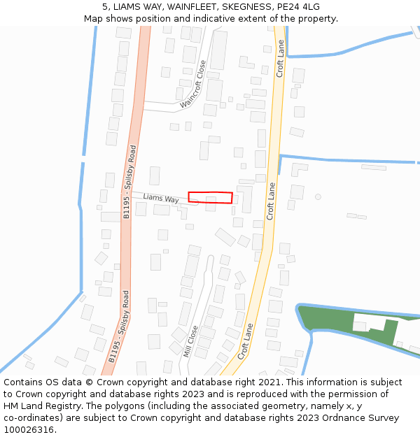 5, LIAMS WAY, WAINFLEET, SKEGNESS, PE24 4LG: Location map and indicative extent of plot