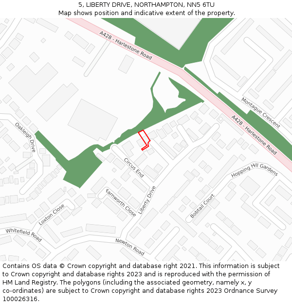 5, LIBERTY DRIVE, NORTHAMPTON, NN5 6TU: Location map and indicative extent of plot
