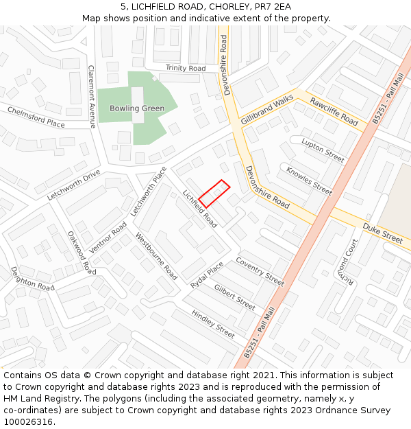 5, LICHFIELD ROAD, CHORLEY, PR7 2EA: Location map and indicative extent of plot