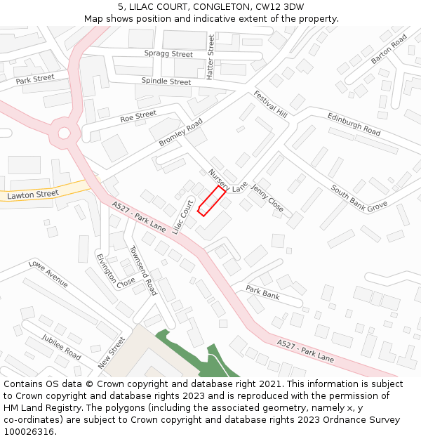 5, LILAC COURT, CONGLETON, CW12 3DW: Location map and indicative extent of plot