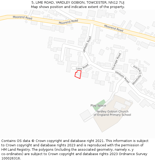 5, LIME ROAD, YARDLEY GOBION, TOWCESTER, NN12 7UJ: Location map and indicative extent of plot