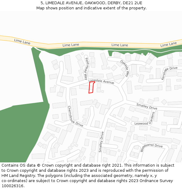5, LIMEDALE AVENUE, OAKWOOD, DERBY, DE21 2UE: Location map and indicative extent of plot