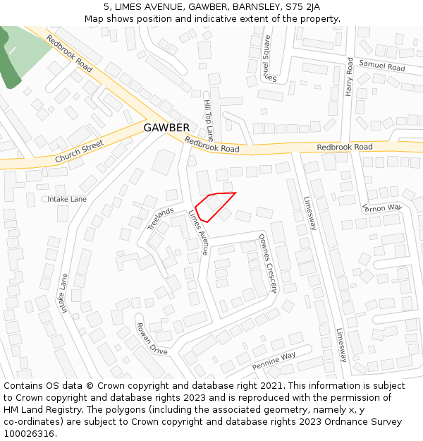 5, LIMES AVENUE, GAWBER, BARNSLEY, S75 2JA: Location map and indicative extent of plot