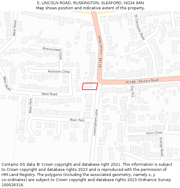5, LINCOLN ROAD, RUSKINGTON, SLEAFORD, NG34 9AN: Location map and indicative extent of plot