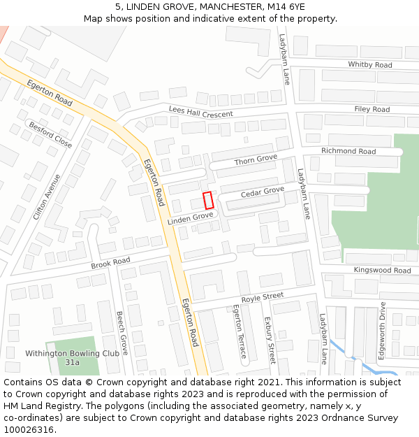 5, LINDEN GROVE, MANCHESTER, M14 6YE: Location map and indicative extent of plot