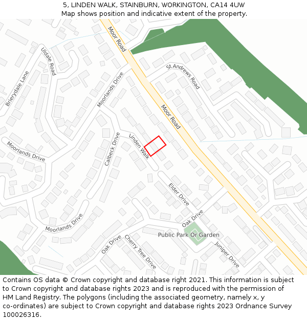 5, LINDEN WALK, STAINBURN, WORKINGTON, CA14 4UW: Location map and indicative extent of plot