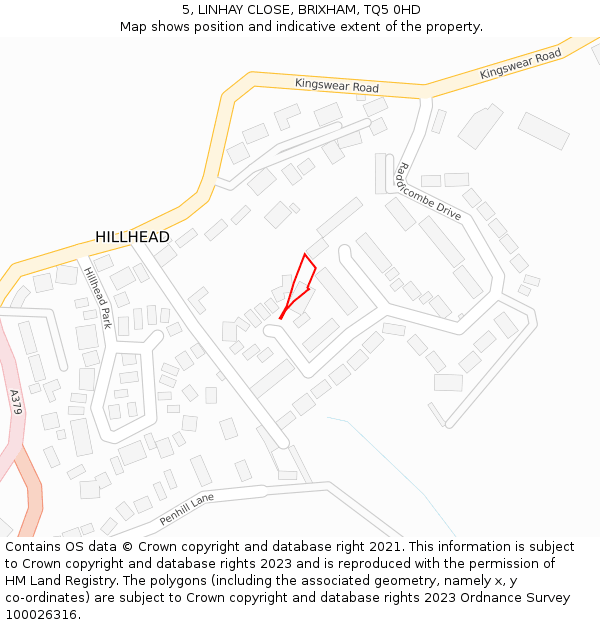 5, LINHAY CLOSE, BRIXHAM, TQ5 0HD: Location map and indicative extent of plot