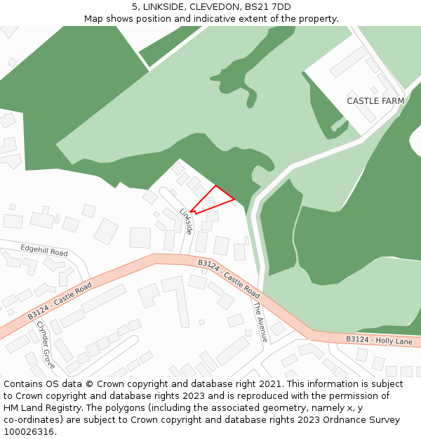 5, LINKSIDE, CLEVEDON, BS21 7DD: Location map and indicative extent of plot