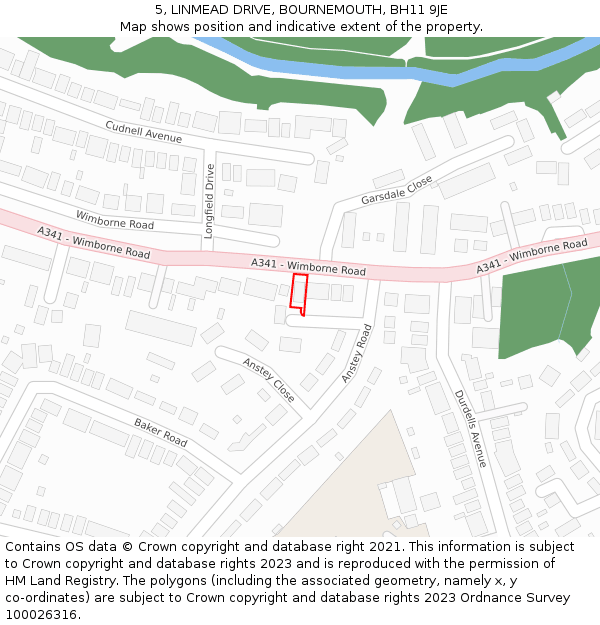 5, LINMEAD DRIVE, BOURNEMOUTH, BH11 9JE: Location map and indicative extent of plot