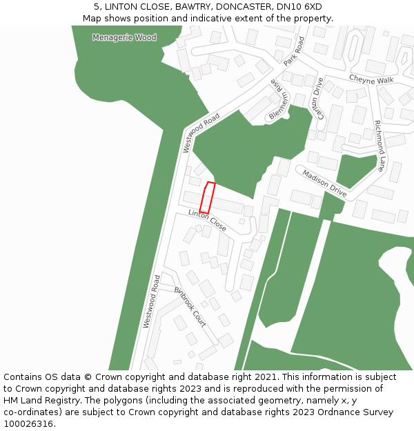 5, LINTON CLOSE, BAWTRY, DONCASTER, DN10 6XD: Location map and indicative extent of plot