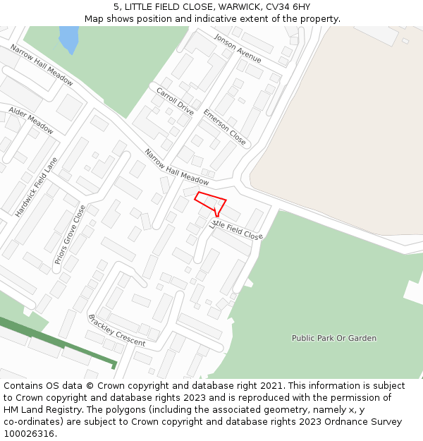 5, LITTLE FIELD CLOSE, WARWICK, CV34 6HY: Location map and indicative extent of plot