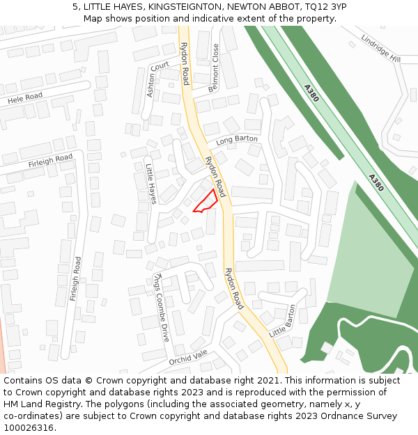 5, LITTLE HAYES, KINGSTEIGNTON, NEWTON ABBOT, TQ12 3YP: Location map and indicative extent of plot