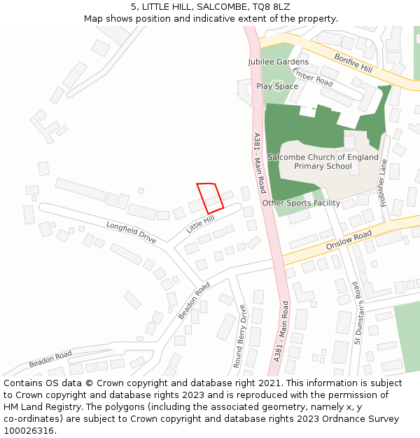 5, LITTLE HILL, SALCOMBE, TQ8 8LZ: Location map and indicative extent of plot