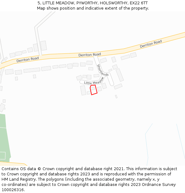 5, LITTLE MEADOW, PYWORTHY, HOLSWORTHY, EX22 6TT: Location map and indicative extent of plot