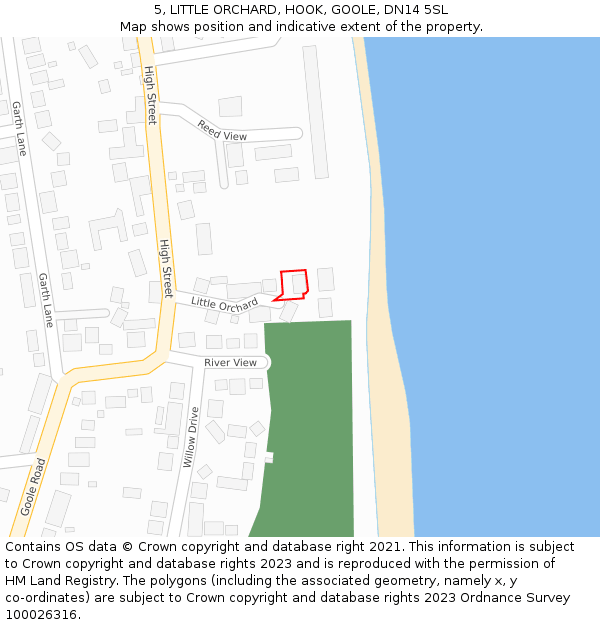 5, LITTLE ORCHARD, HOOK, GOOLE, DN14 5SL: Location map and indicative extent of plot