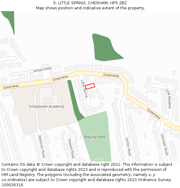 5, LITTLE SPRING, CHESHAM, HP5 2BZ: Location map and indicative extent of plot