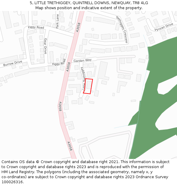 5, LITTLE TRETHIGGEY, QUINTRELL DOWNS, NEWQUAY, TR8 4LG: Location map and indicative extent of plot