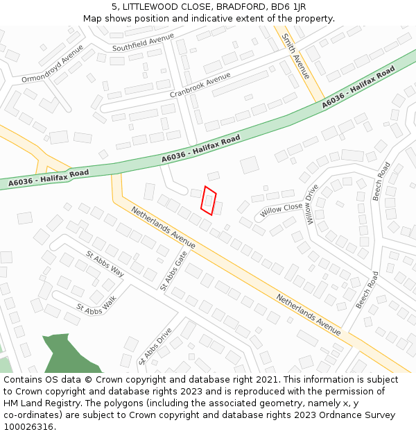 5, LITTLEWOOD CLOSE, BRADFORD, BD6 1JR: Location map and indicative extent of plot