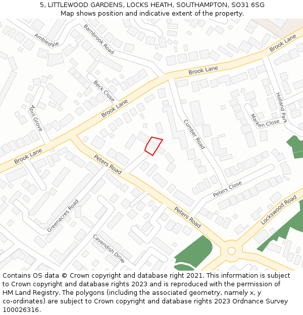 5, LITTLEWOOD GARDENS, LOCKS HEATH, SOUTHAMPTON, SO31 6SG: Location map and indicative extent of plot