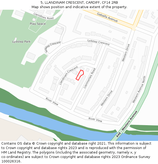5, LLANDINAM CRESCENT, CARDIFF, CF14 2RB: Location map and indicative extent of plot