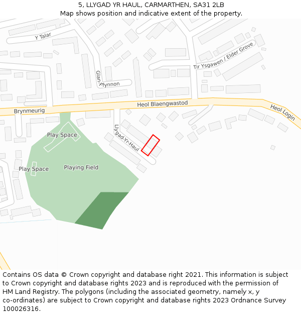 5, LLYGAD YR HAUL, CARMARTHEN, SA31 2LB: Location map and indicative extent of plot