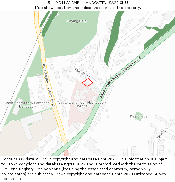 5, LLYS LLANFAIR, LLANDOVERY, SA20 0HU: Location map and indicative extent of plot