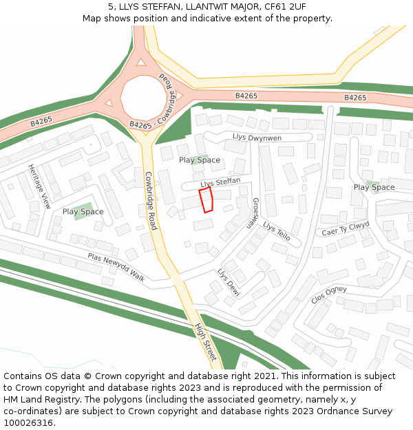 5, LLYS STEFFAN, LLANTWIT MAJOR, CF61 2UF: Location map and indicative extent of plot