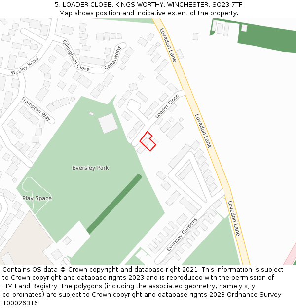 5, LOADER CLOSE, KINGS WORTHY, WINCHESTER, SO23 7TF: Location map and indicative extent of plot