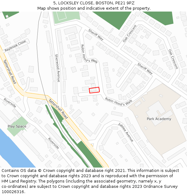 5, LOCKSLEY CLOSE, BOSTON, PE21 9PZ: Location map and indicative extent of plot