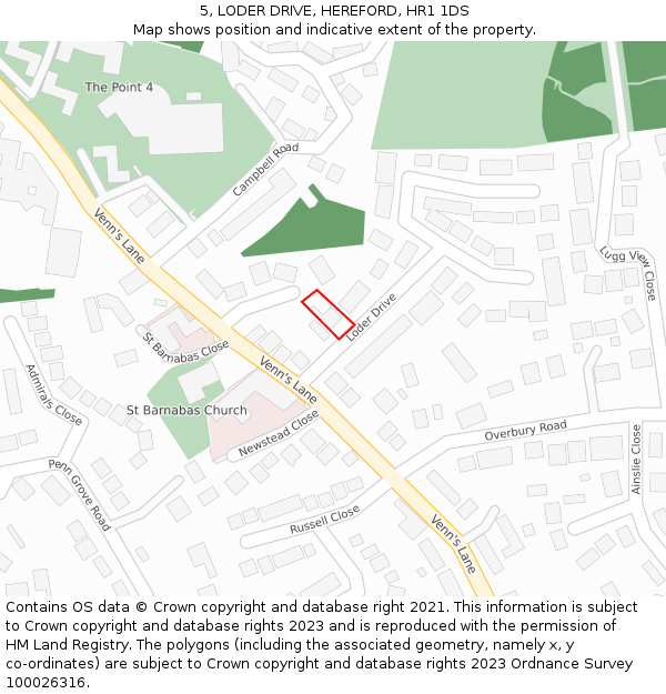 5, LODER DRIVE, HEREFORD, HR1 1DS: Location map and indicative extent of plot