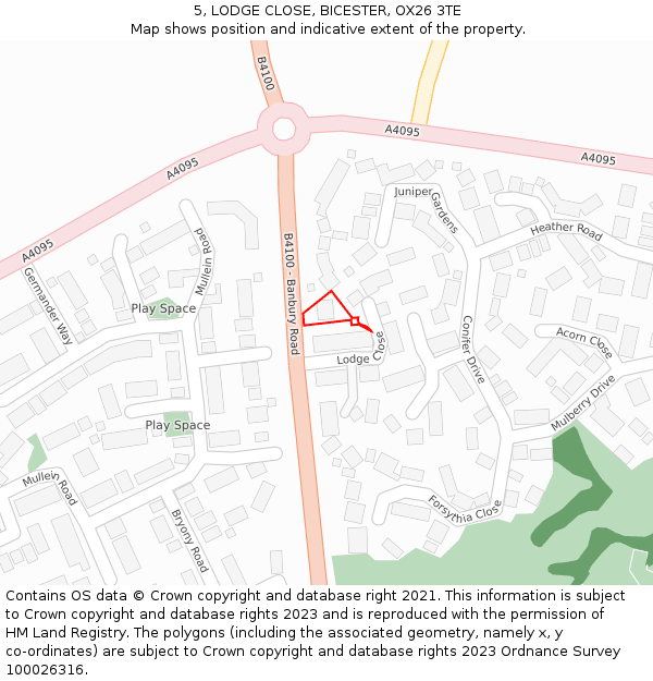 5, LODGE CLOSE, BICESTER, OX26 3TE: Location map and indicative extent of plot