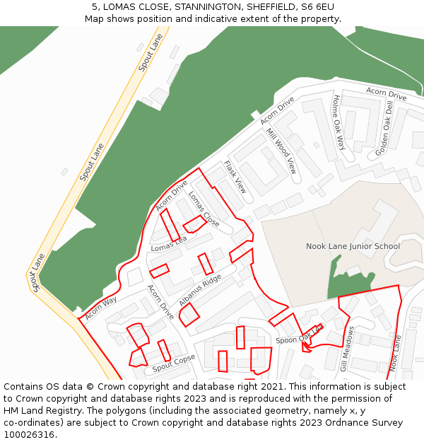 5, LOMAS CLOSE, STANNINGTON, SHEFFIELD, S6 6EU: Location map and indicative extent of plot